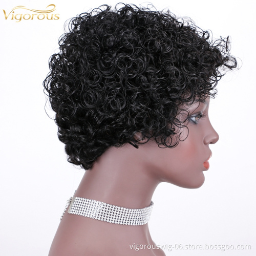 Short bob afro curly wholesale inch pixie cut wave black cheap glueless brazilian real human hair wigs black women